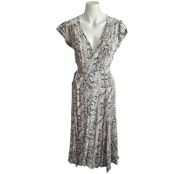 Reformation Carina Wrap Midi Rattlesnake Print Dress Size Large - Picture 2 of 11